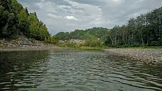 A rocky salmon river.