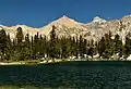 South aspect of Mount Rixford (centered) with Falcor Peak to right, from Vidette Lakes