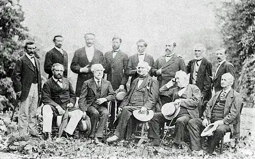 Robert E. Lee, seated second from left, with his former Confederate generals at White Sulphur Springs, August 1869