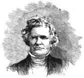 Black and white drawing of a white man wearing a high collared blouse and dark jacket