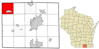 Location of the Town of Union in Rock County and the state of Wisconsin.