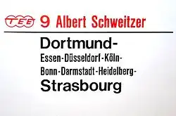 Route placard from the TEE Albert Schweitzer