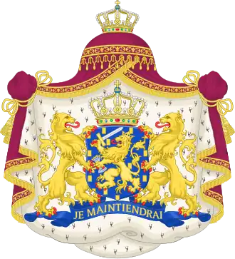 Coat of arms of the King of the Netherlands, with a mantle and pavilion