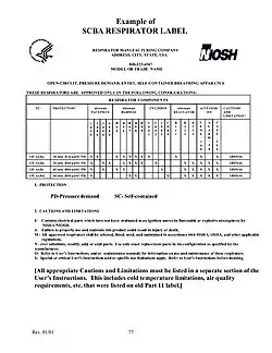Part 84 SCBA respirator label