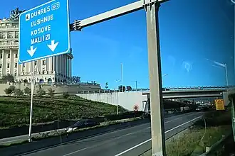 The SH2 at the junction for Tirana Airport