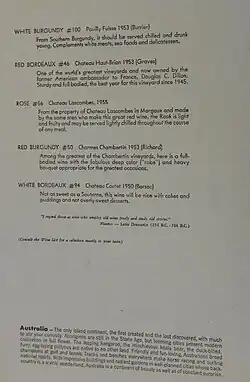 SS Monterey dinner menu wine list for 6th October 1959.