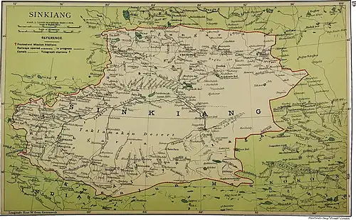 Map including Yengisar (labeled as Yangihissar) (1917)