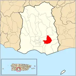 Location of Barrio Sabanetas within the municipality of Ponce shown in red