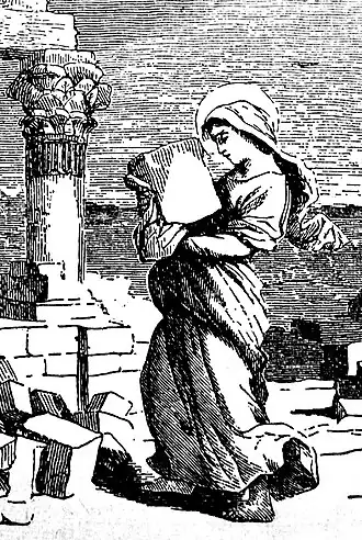 St. Eupraxia carrying heavy rocks as a penitential labor.
