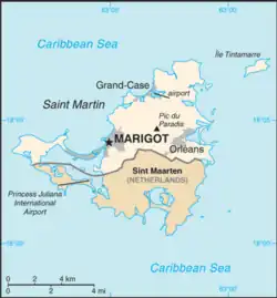 Saint Martin is located on the northern half of the island of Saint Martin.