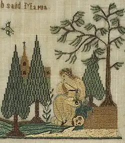 1834, embroidery sampler by Elizabeth Tudor aged 12 years
