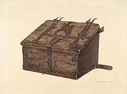 wooden box with metal hardware