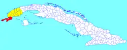 Sandino municipality (red) within Pinar del Río Province (yellow) and Cuba