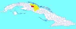 Santo Domingo municipality (red) within Villa Clara Province (yellow) and Cuba
