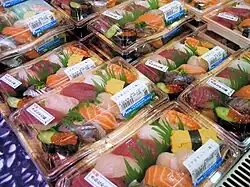 Nigirizushi for sale at a supermarket in Tokyo