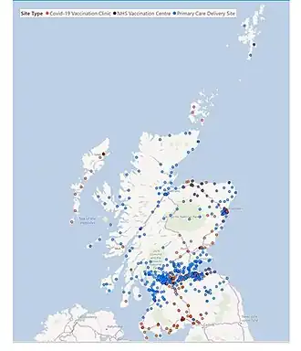 Vaccination site locations in Scotland, as at 14 January 2021