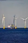 Jackup barge servicing a Vestas V80-2MW wind turbine of the Scribe Sands wind farm.