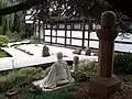 Sculpture of Zen master Taisen Deshimaru in the Zen garden of the temple Kosan Ryumonji. Kosan Ryumon-Ji in Weiterswiller in France