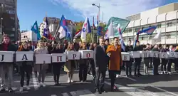 The Serbia Against Violence coalition activists, with its representatives Vladimir Obradović and Dobrica Veselinović in the front, presenting its list to the City of Belgrade Electoral Commission on 12 November