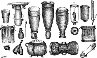 Traditional South African instruments of the Marutse-Mabunda kingdom, 1881