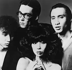 Sheena & The Rokkets in 1981. Clockwise from Top: Makoto Ayukawa, Takeshi Asada, Etsuko "Sheena" Ayukawa, Kazuhide Kawashima