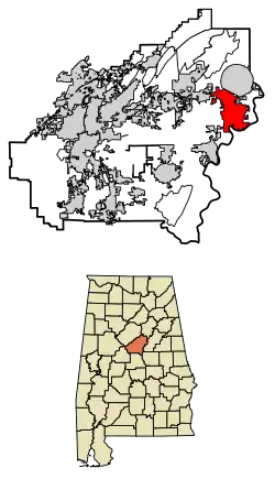 Location of Harpersville in Shelby County, Alabama.