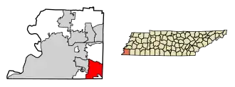 Location of Collierville in Shelby County, Tennessee