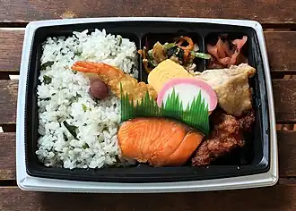 With salmon and karaage