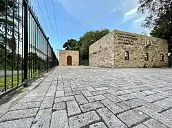 The mikveh (left), and the synagogue (right)