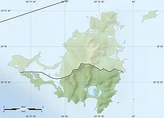 Map of Saint Martin pointing out the lagoon with a red marker