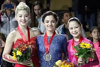The women's medalists at the 2015 Skate America