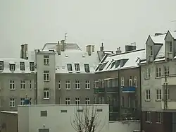 Snow on the roofs of houses in Poland