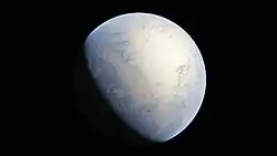 Image 53Artist's rendition of an oxinated fully-frozen Snowball Earth with no remaining liquid surface water. (from History of Earth)