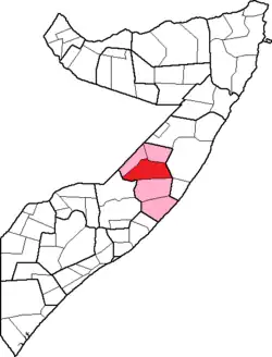 Location of Dusmareb District within the Galguduud region.