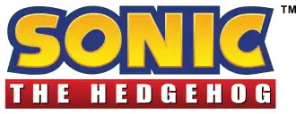 The word "Sonic" in yellow text outlined in blue, followed by "the hedgehog" in white text surrounded by a red box