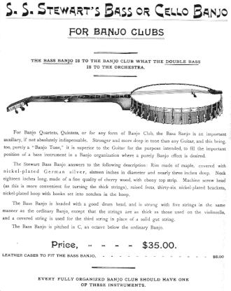 Advertisement taking about bass banjos