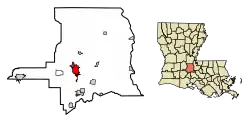 Location of Opelousas in St. Landry Parish, Louisiana.
