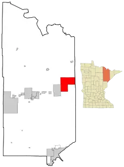 Location of the city of Babbitt within Saint Louis County, Minnesota