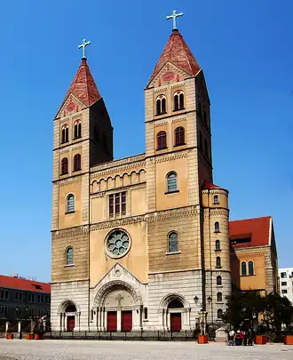 St. Michael's Cathedral, Qingdao, China, (1931–1934) in the German Romanesque style