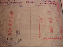 Canadian and U.S. stamps in an U.S. passport, both issued in Montréal