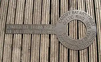 Plaque indicating the start of Taff Trail, commissioned by the Cardiff Bay Development Corporation