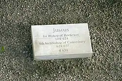 Gravestone marking the burial site of Justus in St Augustine's Abbey, Canterbury