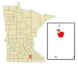 Location of Owatonna within Steele County and state of Minnesota