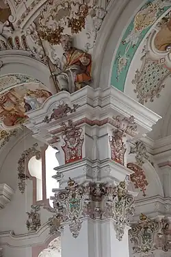 Rococo – Capitals in the Wallfahrtskirche Steinhausen [de], Steinhausen, Germany, by Dominikus Zimmermann, 1728–1733