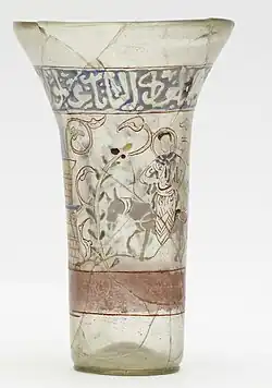 Syrian beaker, probably with Christ's Entry into Jerusalem. One of a pair, perhaps for the Crusader market.[33]