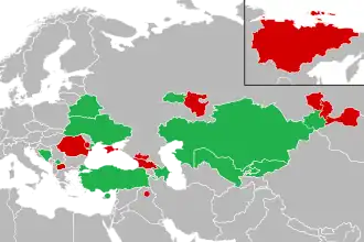 A coloured map of the countries of Europe