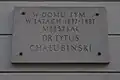 A commemorative plaque dedicated to Tytus Chałubiński.