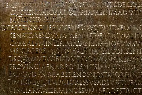 Close-up of the Lyon Tablet, a bronze tablet from after AD 48