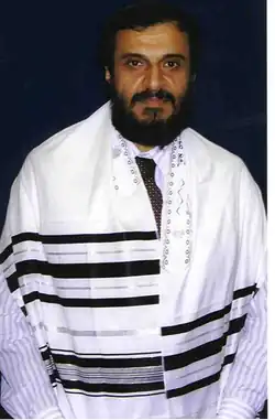 A rayon tallit with black stripes