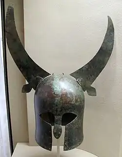 Corinthian helmet with detachable horns, circa 650 BCE